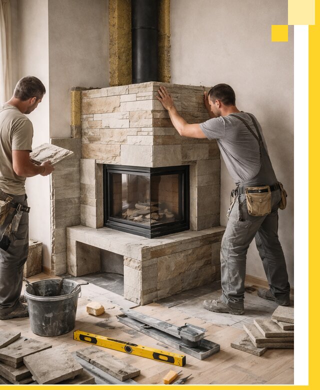 Угловые камины под ключ проект, монтаж и отделка в Москве