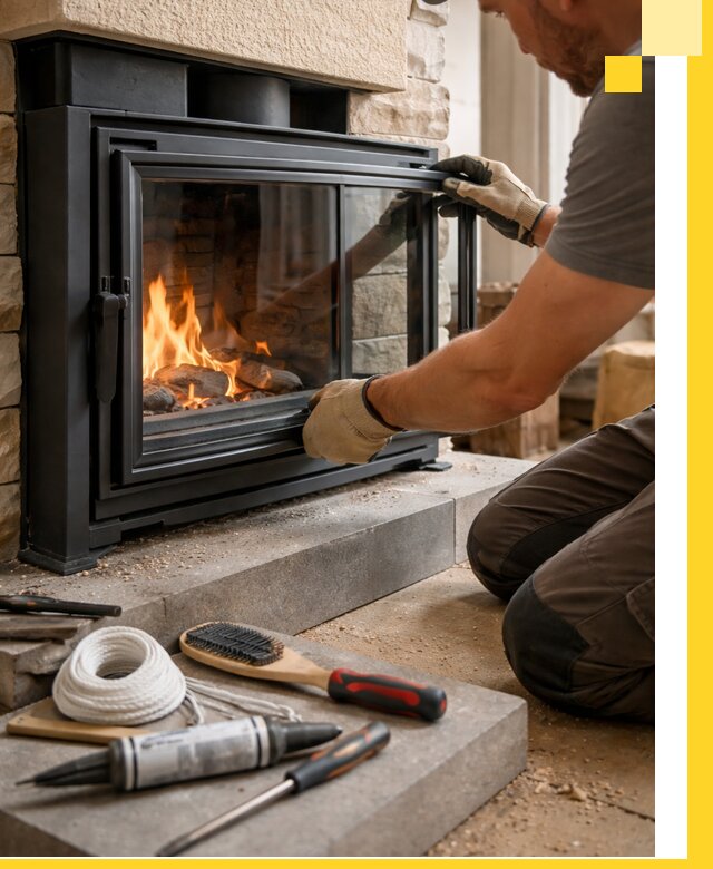 Производство, монтаж и доставка каминов со стеклом в Москве