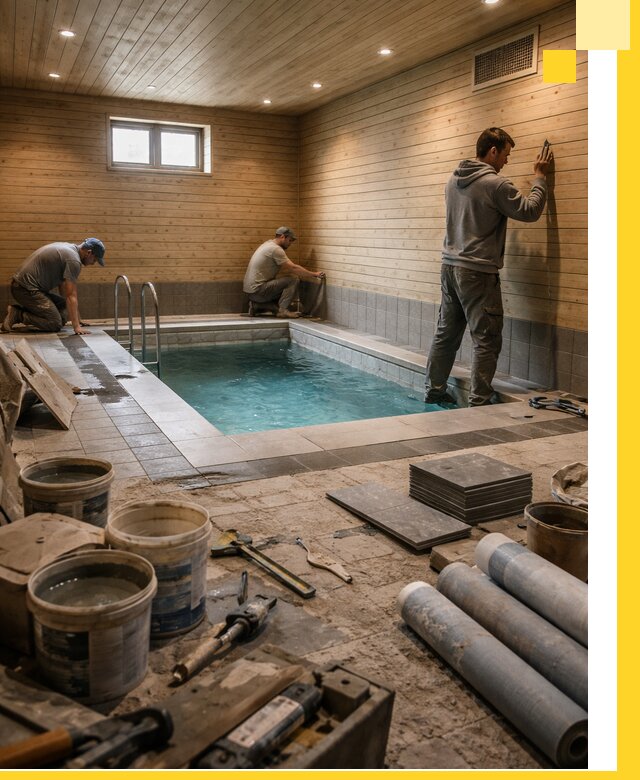 Строительство бани с бассейном и сауной под ключ в Москве