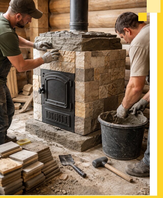 Облицовка банной печи под ключ в Москве: камень и плитка