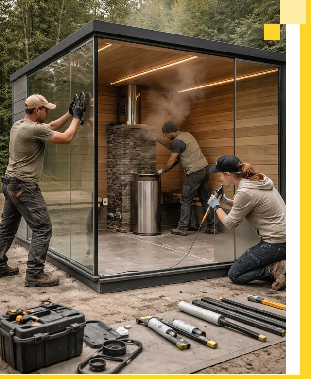 Проектирование и строительство стеклянных бань в Москве