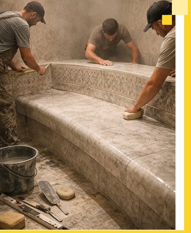 Изготовление и установка сидений для хамама в Москве