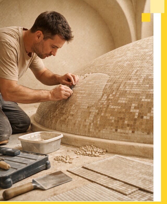 Профессиональная укладка мозаики для хамама под ключ в Москве